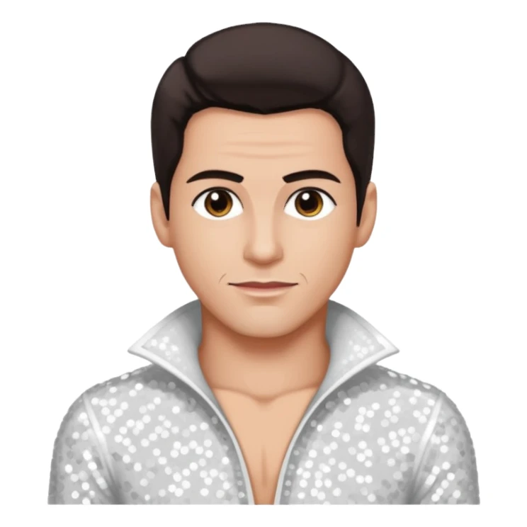Danny Wood from NKOTB with dark brown hair, white sequin outfit sticker