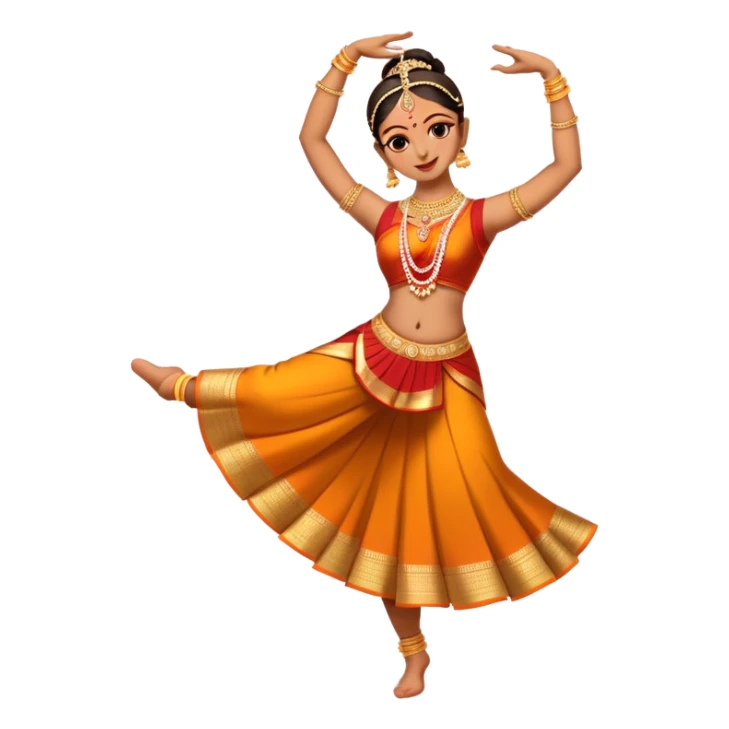 cinematic-realistic-bharatanatyam-dance-emoji,-depicted-as-an-elegant-classical-indian-dance-performance-with-graceful-poses,-intricate-costumes,-and-expressive-hand-gestures,-rendered-with-rich-textures-and-warm-dramatic-lighting, single dancer full body  sticker