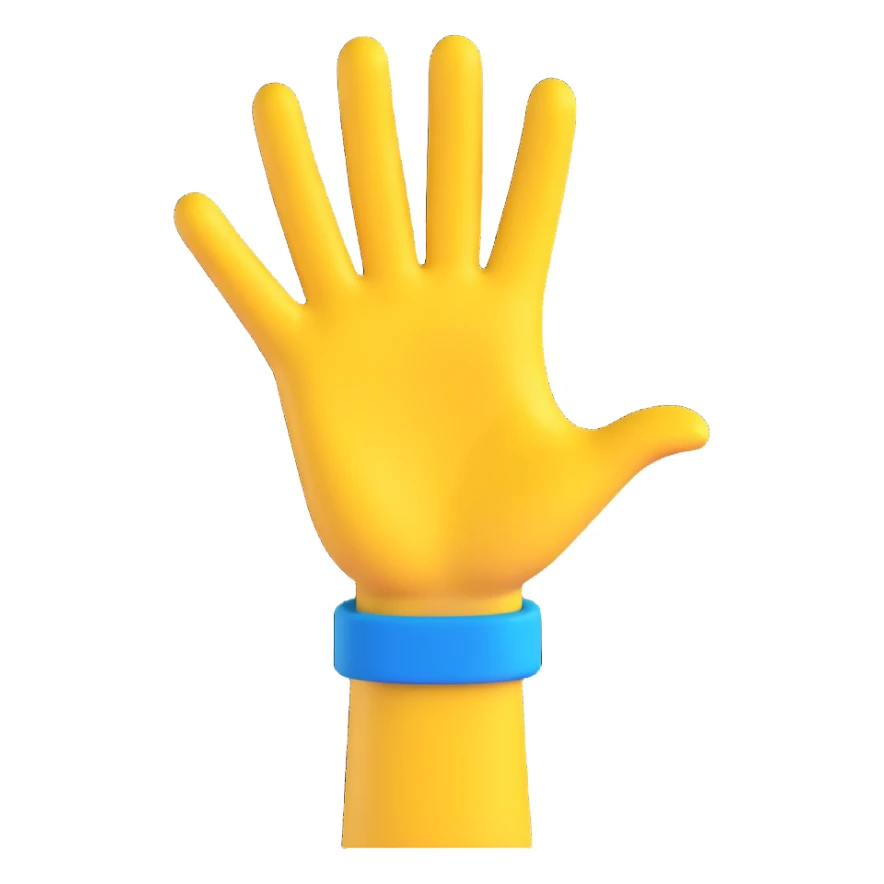 yellow hand making the 'OK' gesture with a blue wristband, 3D emoji style sticker