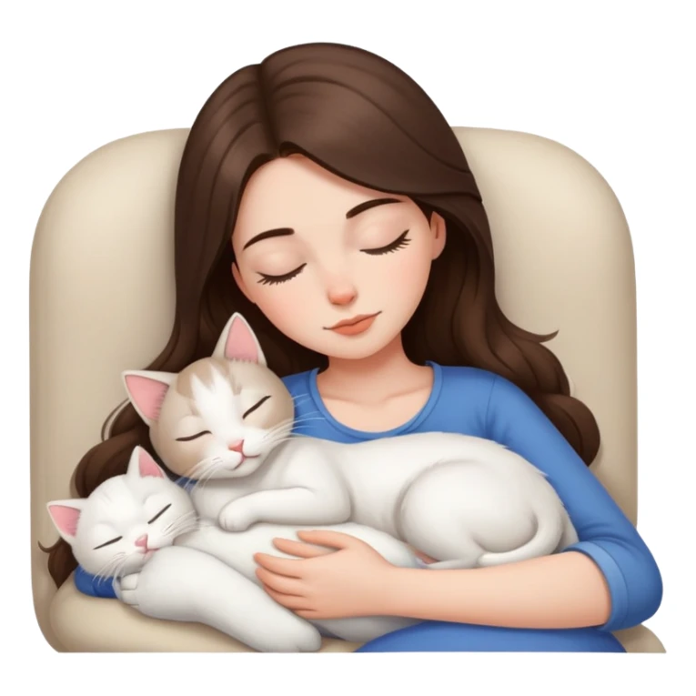 White kitty sleeping on brunette white girl's lap sticker