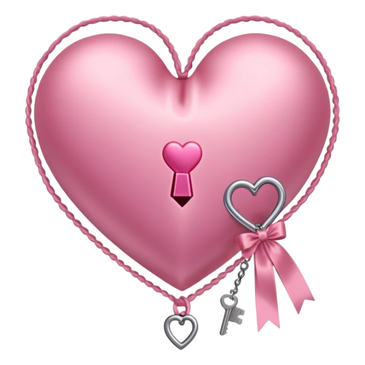 A satin pink heart tightly laced with silk ribbons, adorned with dangling tiny keys sticker