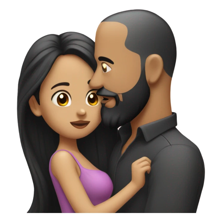 Bald man with black beard and girl with long black hair kiss sticker