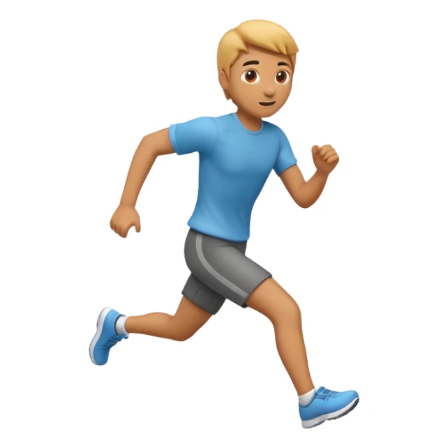 3D emoji style person running, dynamic stride, centered, soft shadow, white background. sticker