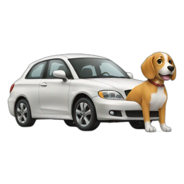 Car and dog looking at each other sticker