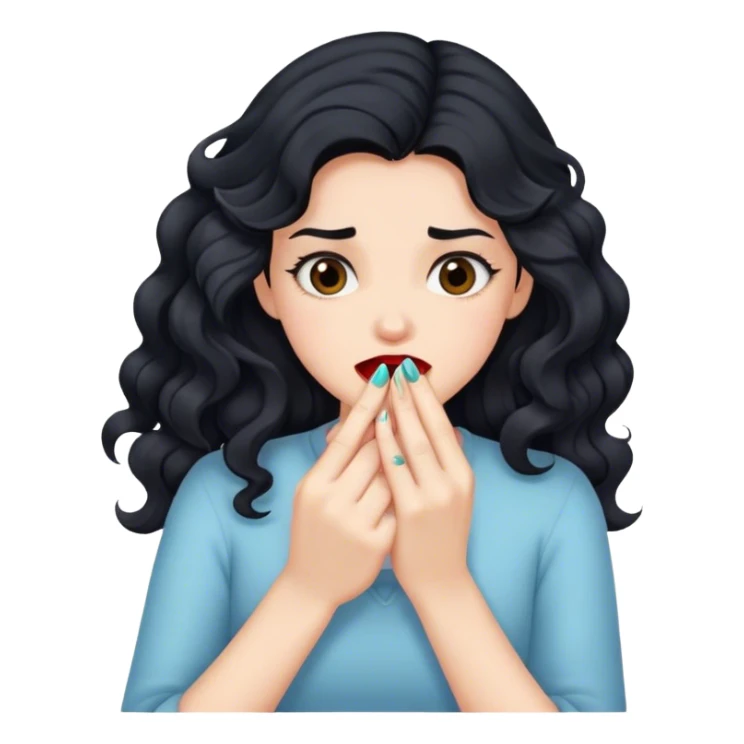 Girl with black wavy hair bitting nails sticker