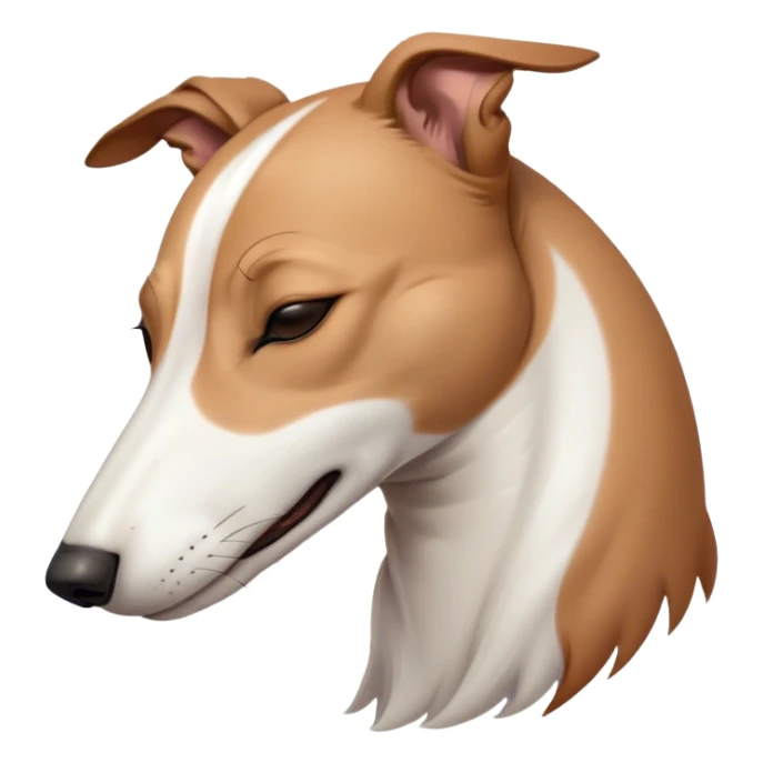 Meme-Worthy Cute Sleeping White and Brown Greyhound Portrait Emoji, Head resting peacefully with a contented smile, showcasing a lean, graceful build and a luxuriously smooth Fur of white with brown accents, eyes shut in a serene nap, Simplified yet hilariously adorable features, highly detailed, glowing with a soft, drowsy light, high shine, relaxed and utterly lovable, stylized with an air of playful laziness, bright and heartwarming, soft glowing outline, capturing the essence of a comically sleepy racer, so meme-worthy it feels like it could instantly become the next viral sensation of adorable slumber! sticker