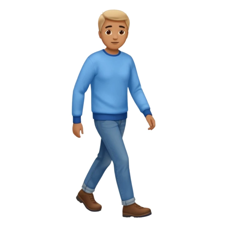 man with blue jean light blue sweater walking sticker