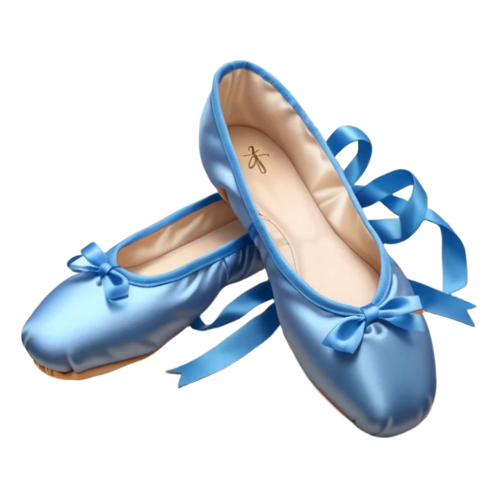 cinematic-realistic-ballet-shoes,-soft-satin-blue-pointe-shoes-with-delicate-ribbons,-resting-gently-on-a-polished-wooden-floor,-subtle-creases-in-the-fabric,-glowing-under-the-warm-golden-light-of-a-rehearsal-studio,-evoking-ele sticker