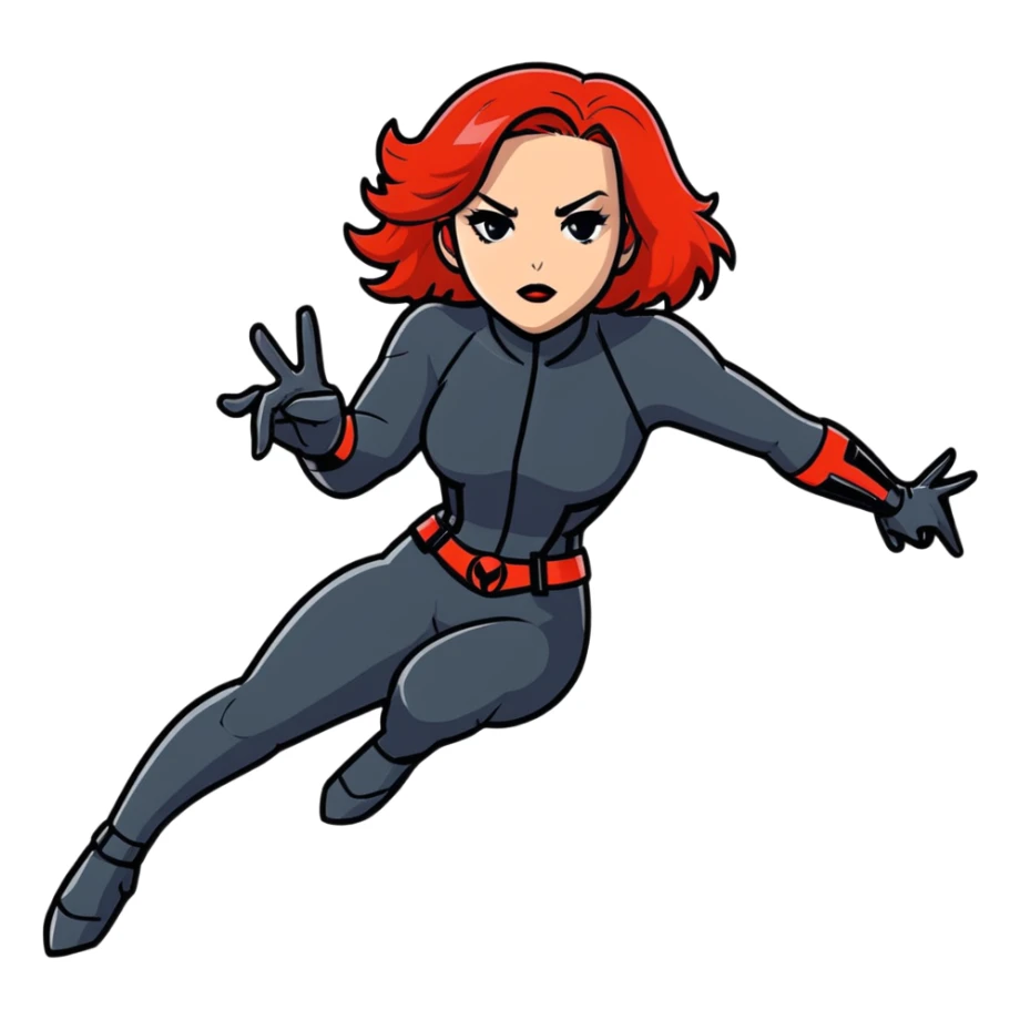 Black Widow superhero from Avengers in action pose, red hair, black suit sticker