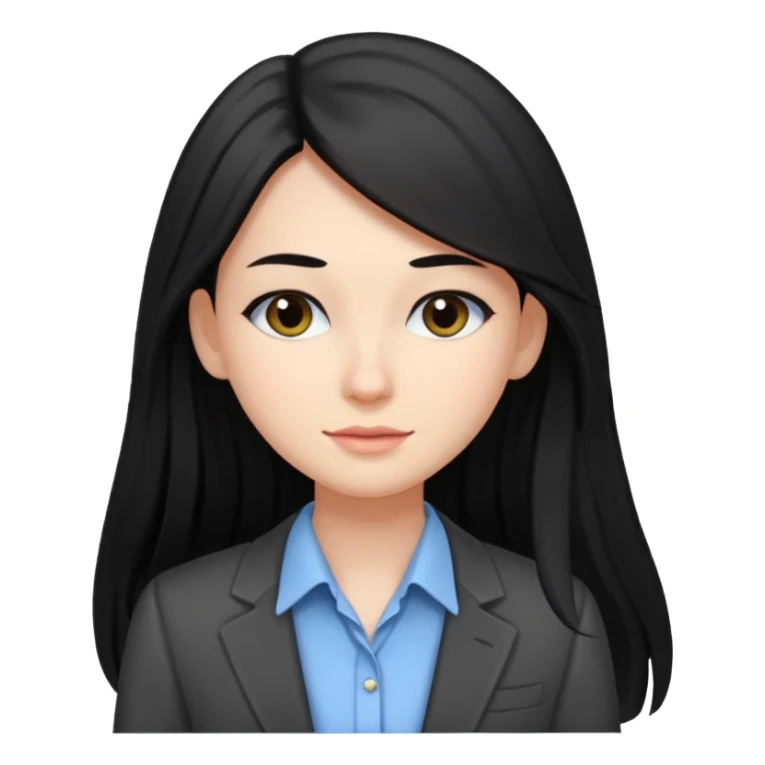 accountant with black long hair without glasses, modern clothes, girly sticker