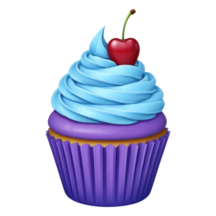 Cupcake: blue cream, purple paper, sparkless with cherry on top  sticker