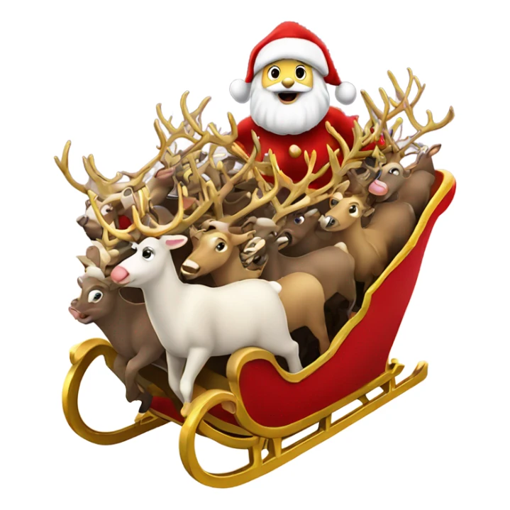 Santa Claus on his red and gold sleigh being pulled by 8 reindeer sticker