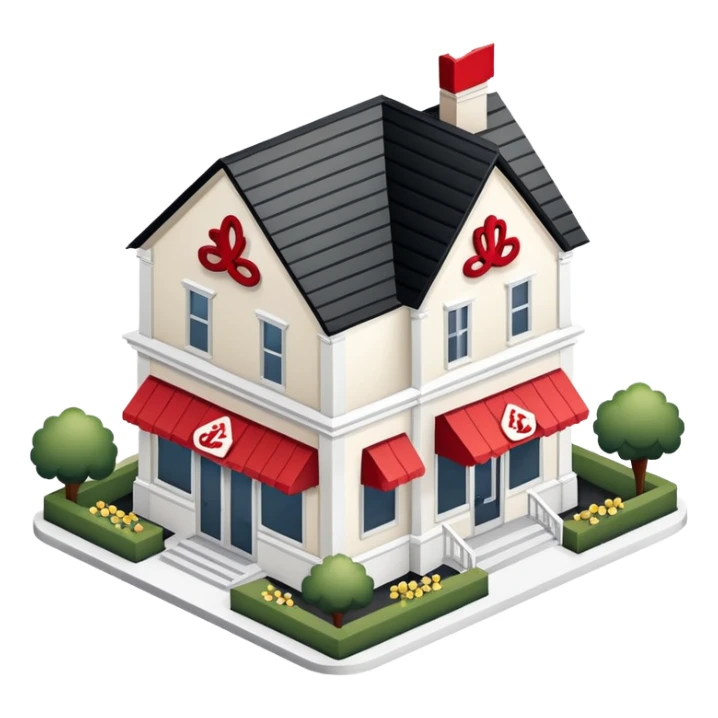 Chick-fil-a exterior, isometric dollhouse-style, realistic sticker