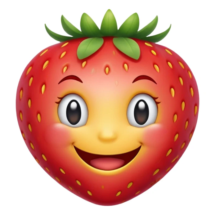 strawberry with lifelike shape and color, with emoji expression sticker