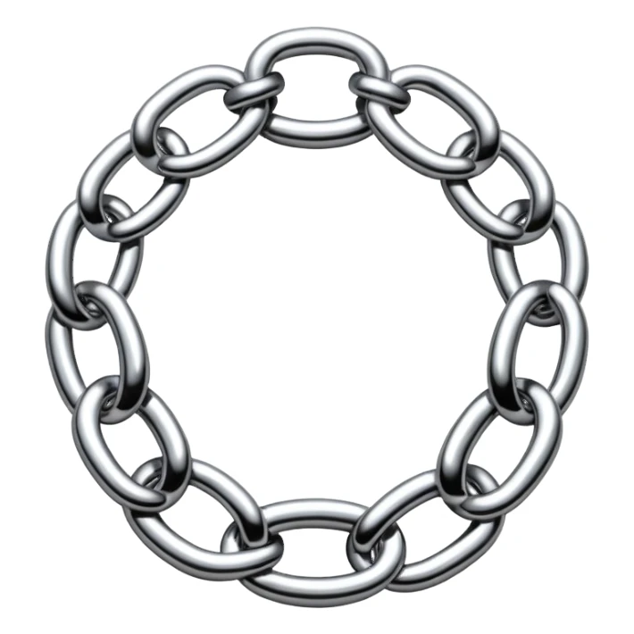 A thick luxury chain emoji made of liquid silver chrome, smooth rounded links, glossy metallic reflections, heavy swag aesthetic, minimalistic iOS emoji style, centered, clean white background sticker