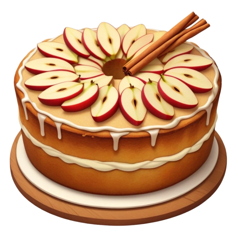 cinematic-realistic-apfelkuchen-dessert-emoji,-depicted-as-a-classic-apple-cake-with-cinnamon-and-thinly sliced apples on the top neatly spread out-rendered-with-soft-textures-and-warm,-inviting-lighting. sticker