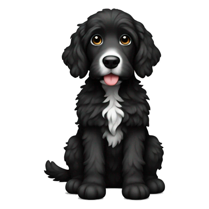 sitting down Bernadoodle black with white near mouth sticker