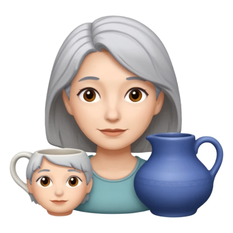 Woman with grey hair with ceramics sticker