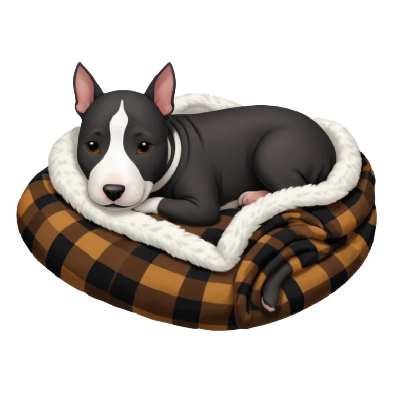 black bull terrier sleeping cozy with blanket  sticker