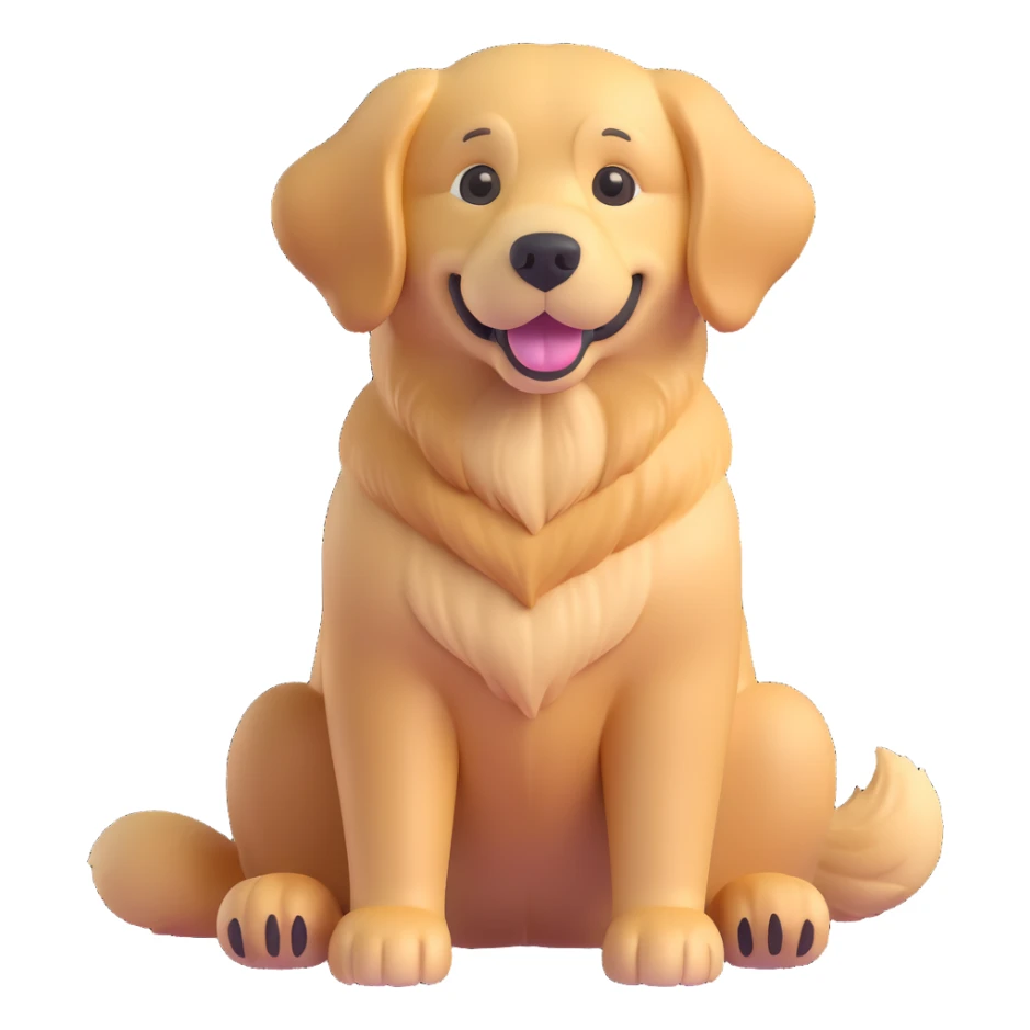 3D style golden retriever, friendly and playful, realistic fur, sitting pose sticker