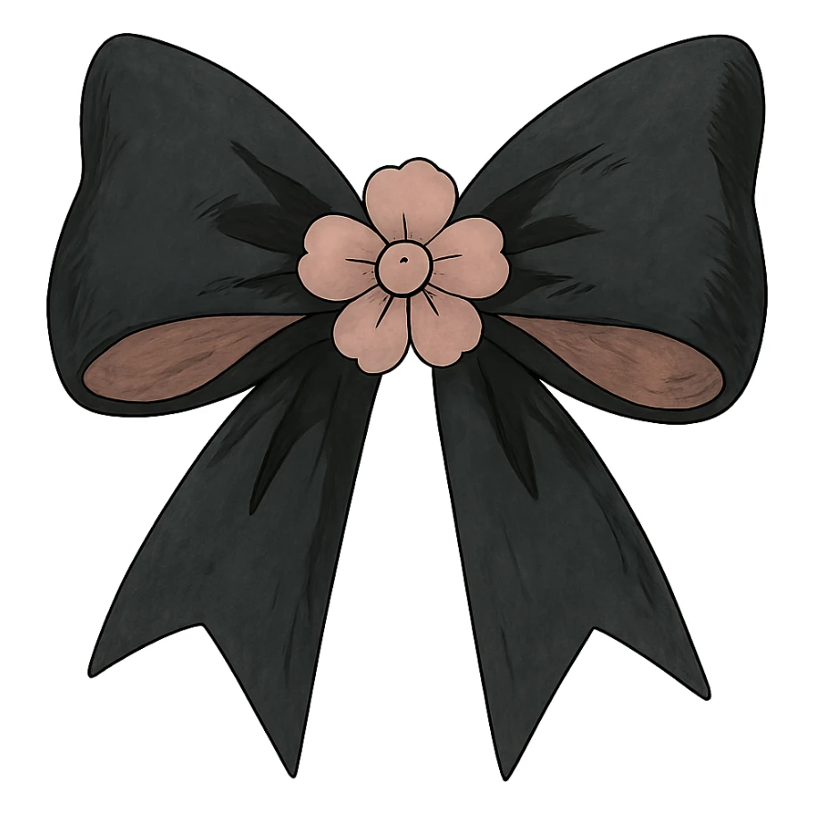 gothic bow, black and pink, ghibli style sticker