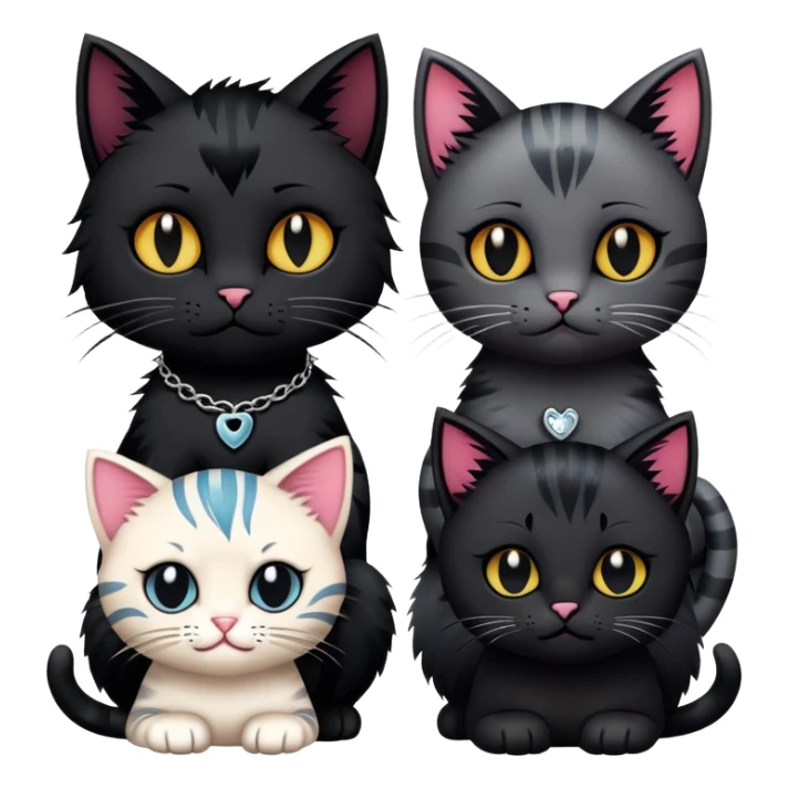 three emo cats in love with tattoos and cool hair, plus five emo kittens sticker