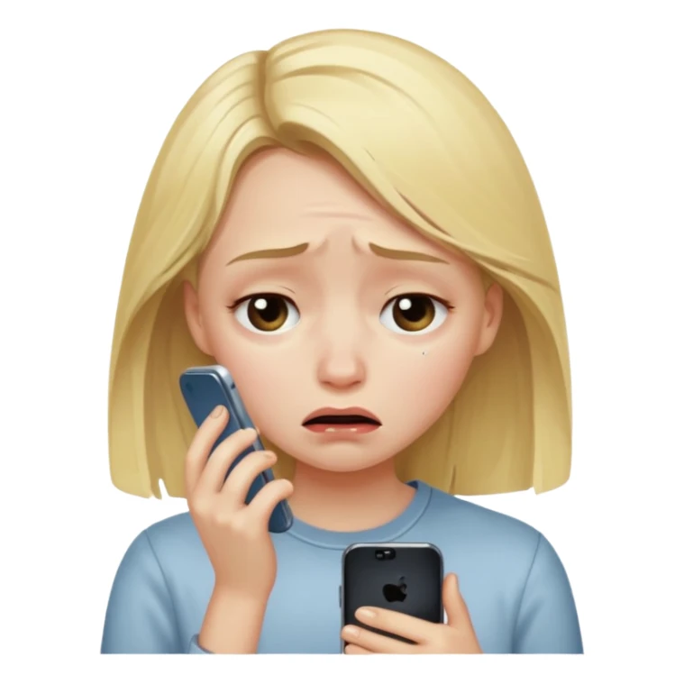 a blonde girl sad looking at the phone  sticker