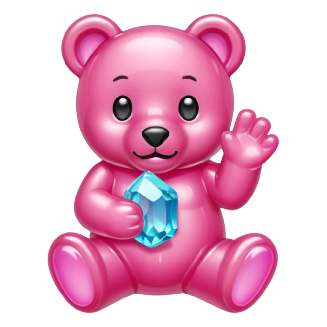 Pink Gummybear with crystal type structure for skin holding a crystal sticker