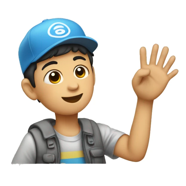 Un niño saludando con la mano y con gorra sticker
