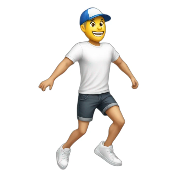 white man, t-shirt, cap and short shorts, dancing sticker