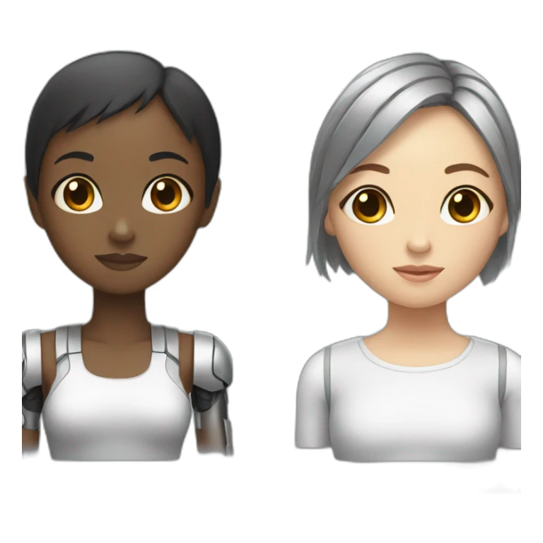 Black girl and Asian girl whose body is robot sticker