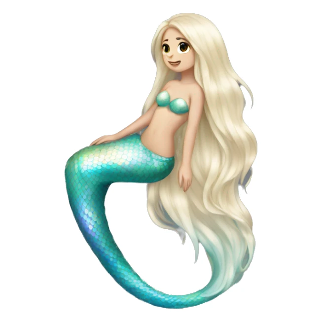 Iridescent mermaid tail full body white girl long hair sticker