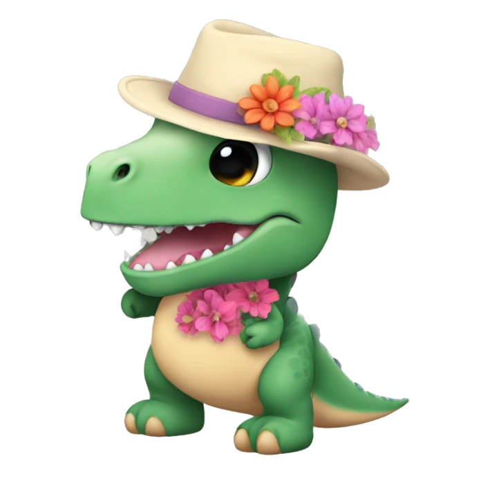 Dinosaur Pimpus with hat and flowers in hand plushy  sticker