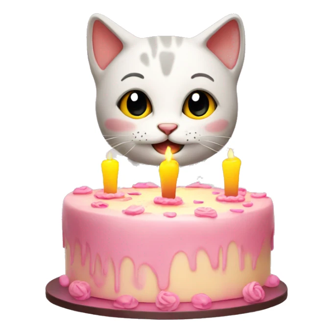 a joyful cute kitty with a cake and candles to say hello. sticker