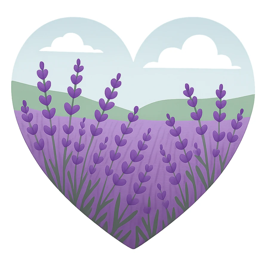 heart with a lavender field theme, clean digital illustration, no background sticker