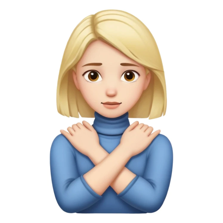 Girl with crossed arms grabbing her neck sticker