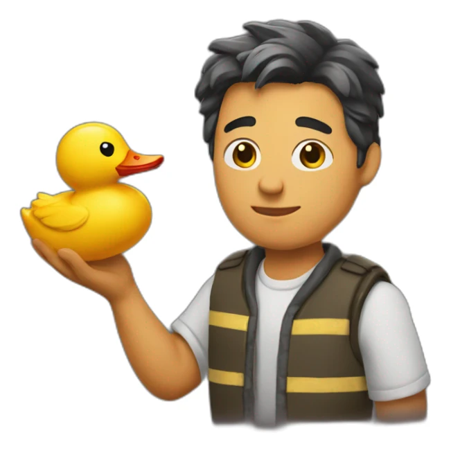 Chandler holding a plastic duck sticker