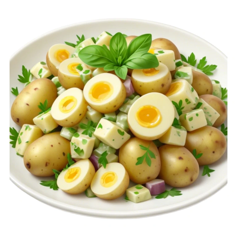 Cinematic Realistic Kartoffelsalat Dish Emoji, showcasing a traditional potato salad with fresh herbs and tangy dressing rendered with lifelike detail and vibrant, natural lighting. sticker