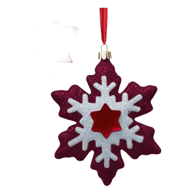Burgundy Christmas ornament glitter with dark red snowflake  sticker