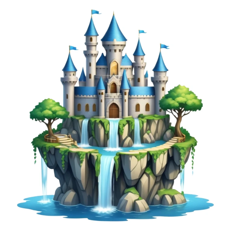 Fantasy castle on a floating island with waterfalls sticker
