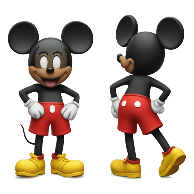 Mickey Mouse wearing red shorts and big yellow shoes, smiling happily. sticker