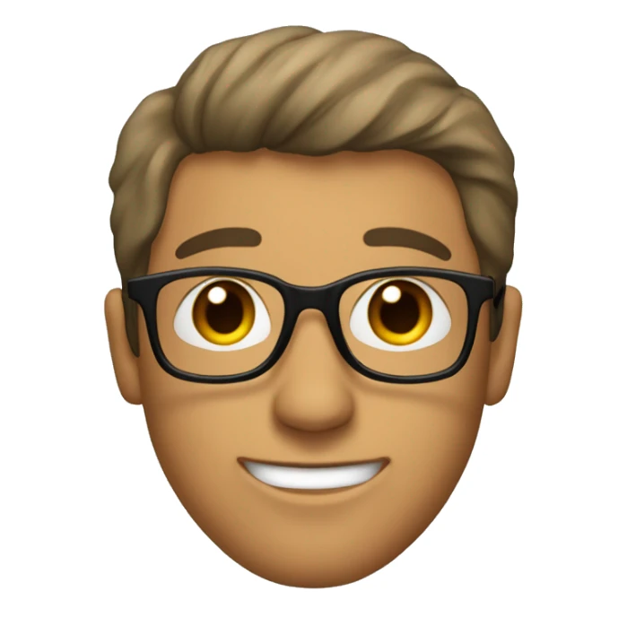 a guy's face with a hair cut called "curtains", black glasses and brown eyes sticker