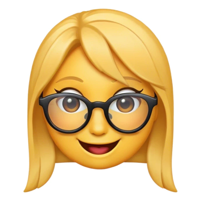 female yellow smiley face emoji, winking, glasses sticker