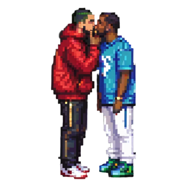 P Diddy kissing Drake, pixel art sticker