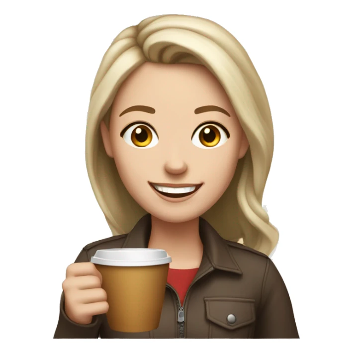 White girl with a coffe cup on the hand and smiling  sticker