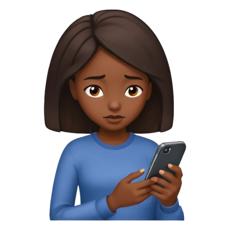 African American Girl looking down at her phone.  sticker