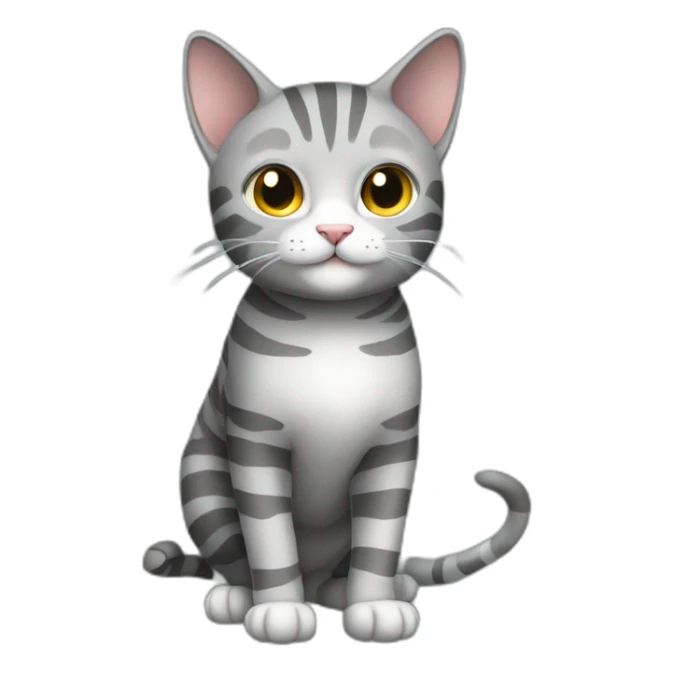 grey cat with stripes male happy full body sticker