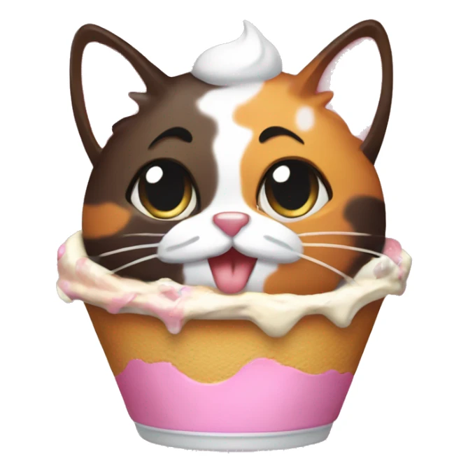 calico cat with icecream sundae  sticker