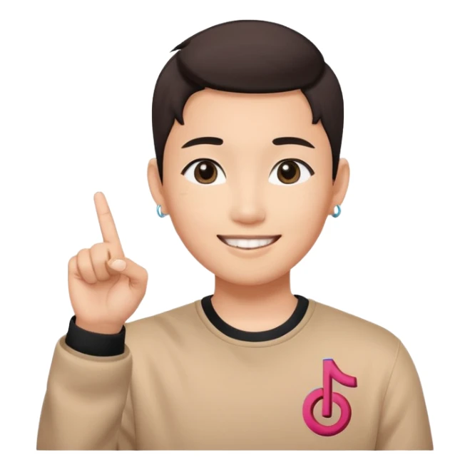 Asian with tiktok logo point up with one finger  sticker