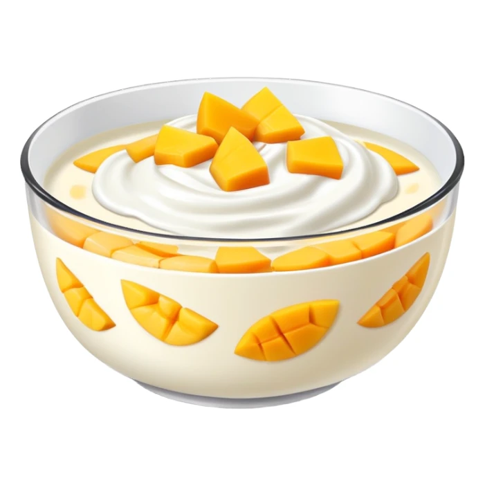 yogurt in a bowl with sliced mango pieces on top sticker